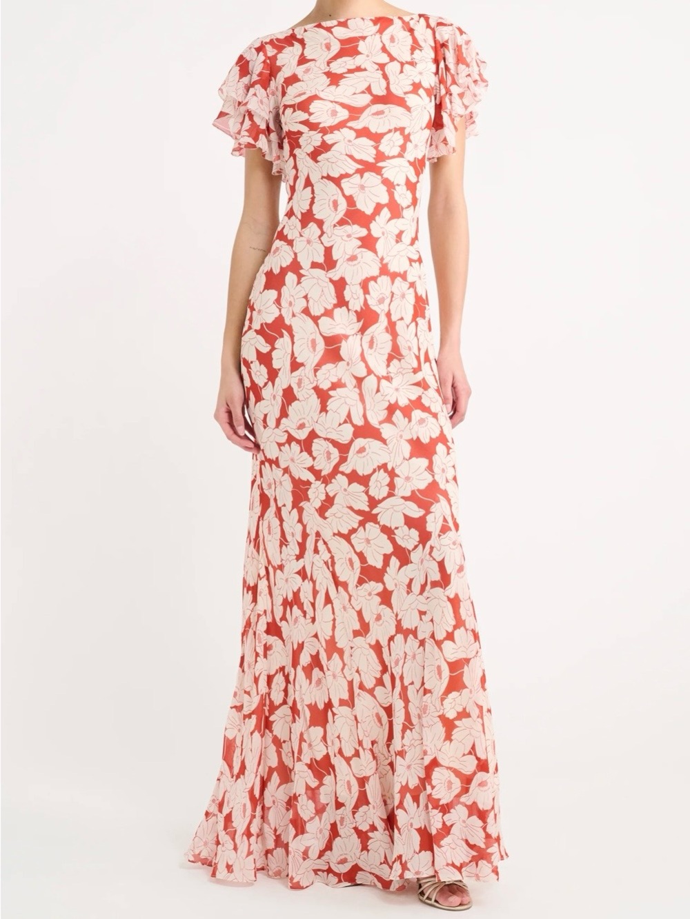 Rumored Coral and Cream Floral Maxi Dress